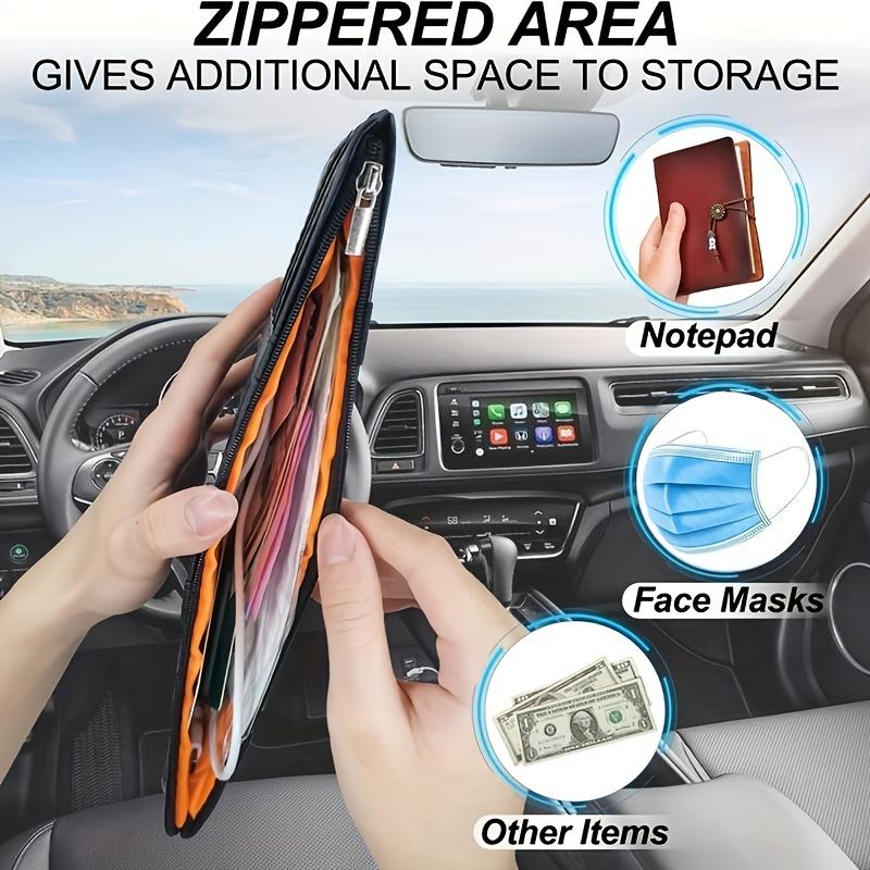 Multifunctional Car Sun Visor Organizer - Storage Bag with Zipper Pouch, Glasses Clip, and Sunglasses Holder - Car Interior Accessories