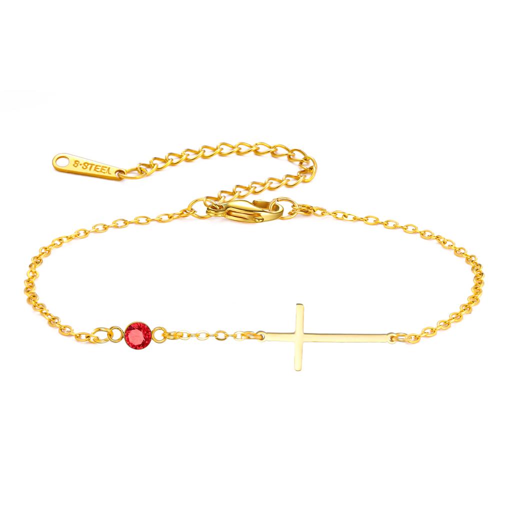 Trendy Jesus Cross Birthstone Charms Bracelet Stainless Steel 12 Birth Month Bracelets for Women Girls Jewelry Birthday Gifts