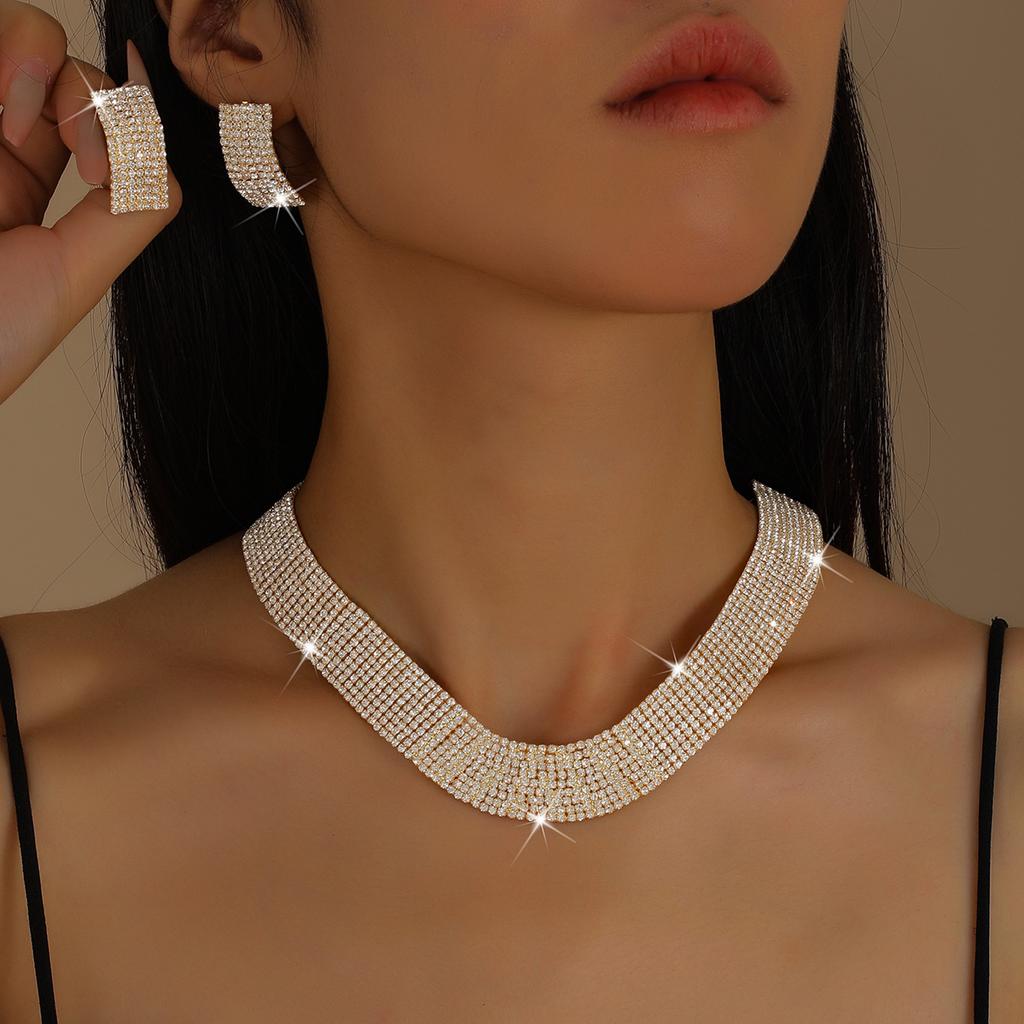 Light luxury full diamond popular necklace earrings set