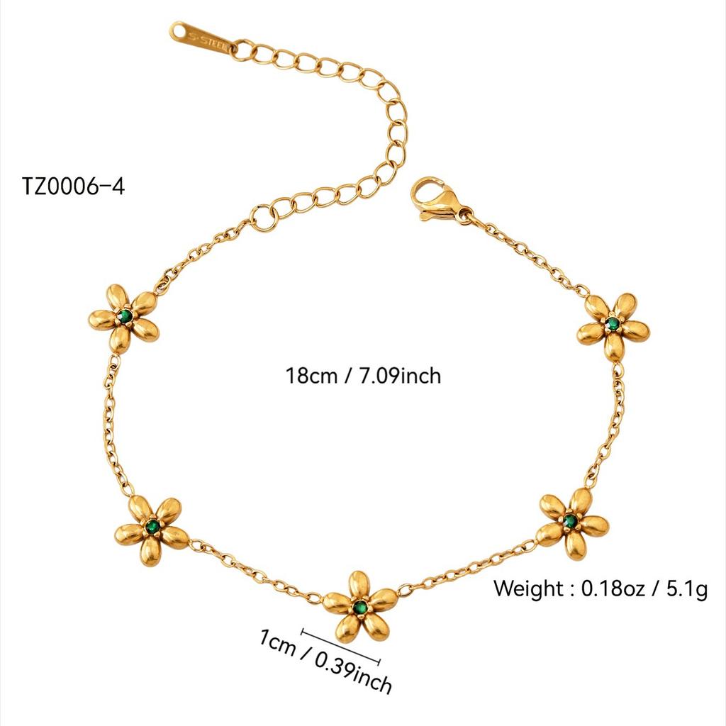 Fashionable And Elegant Temperament Old Money Style Stainless Steel Plated 18K Gold With Diamonds Flowers Zircon Set For Women