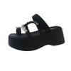 Fashion cover with skirt, toe rhinestone high-heeled sandals for women's summer wear 2025 new muffin thick-soled heightening cool slippers