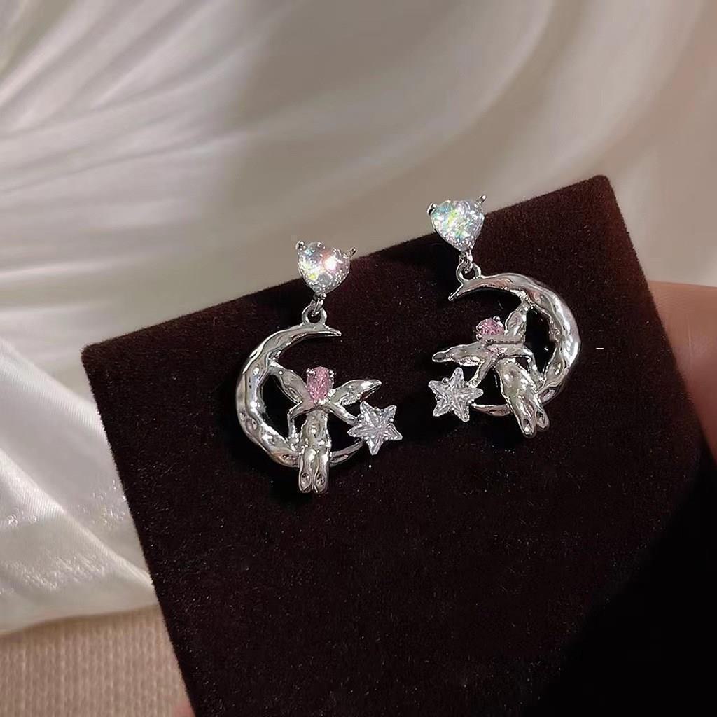 Retro Irregular Blue Heart S925 Silver Earrings - Trendy High-End Contrast Color Design