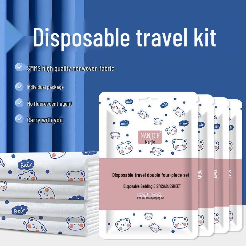 Disposable Travel Bed Sheets & Duvet Cover Set - Thickened, Portable, 4-Piece Bedding for B&B Hotel.