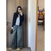 Single-breasted coat top women's spring and autumn contrasting color long-sleeved sweater front shoulder fake two-piece knitted cardigan
