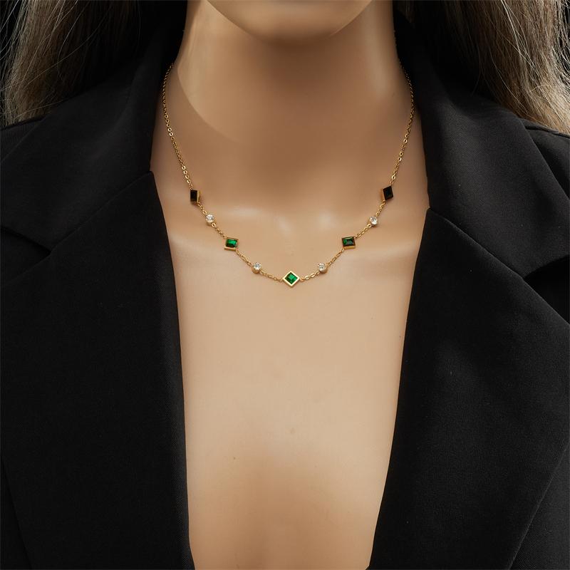 DIEYURO 316L Stainless Steel Green White Zircon Crystal Necklace Bracelets For Women Girl New Fashion Zircon Set Gift Party