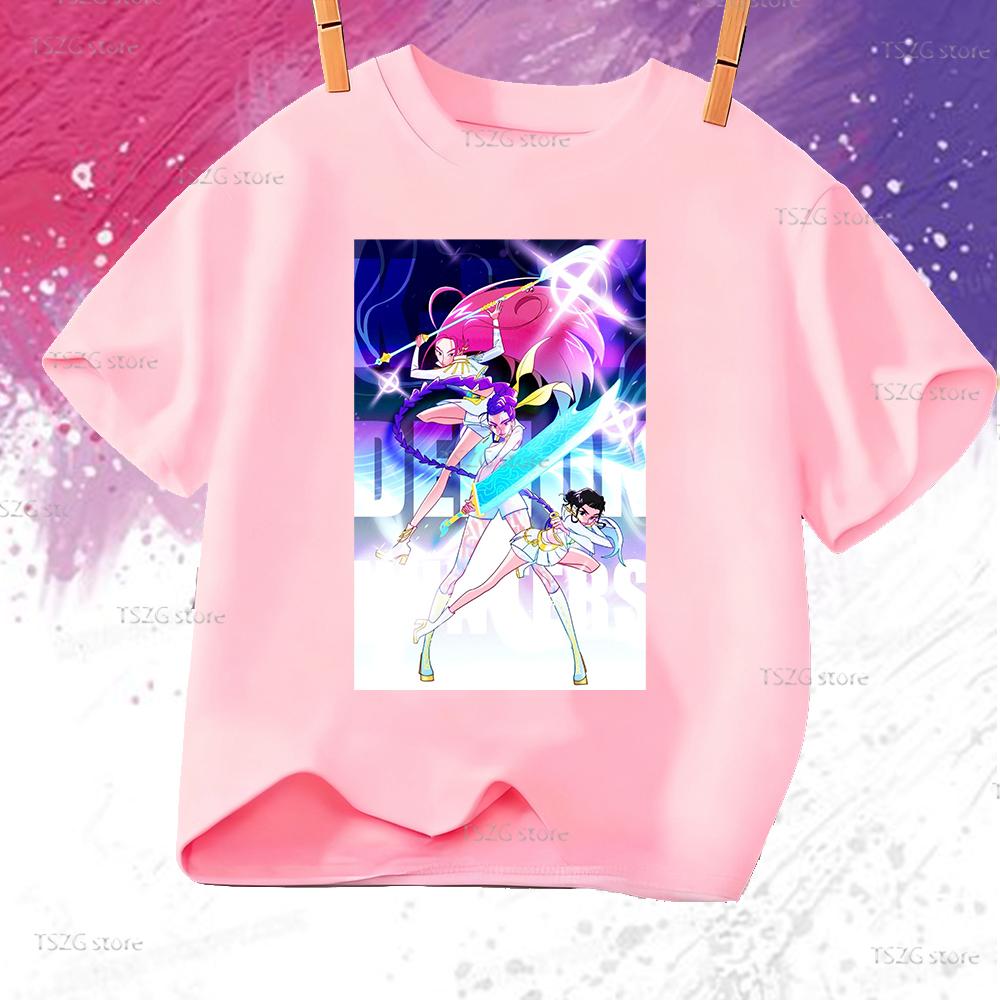 Huntrix Kpop Demon Hunters T-Shirt for Boys Girls T-shirt Fans Gift Summer Short Sleeve Children Tees Top Fashion Kids T-shirt