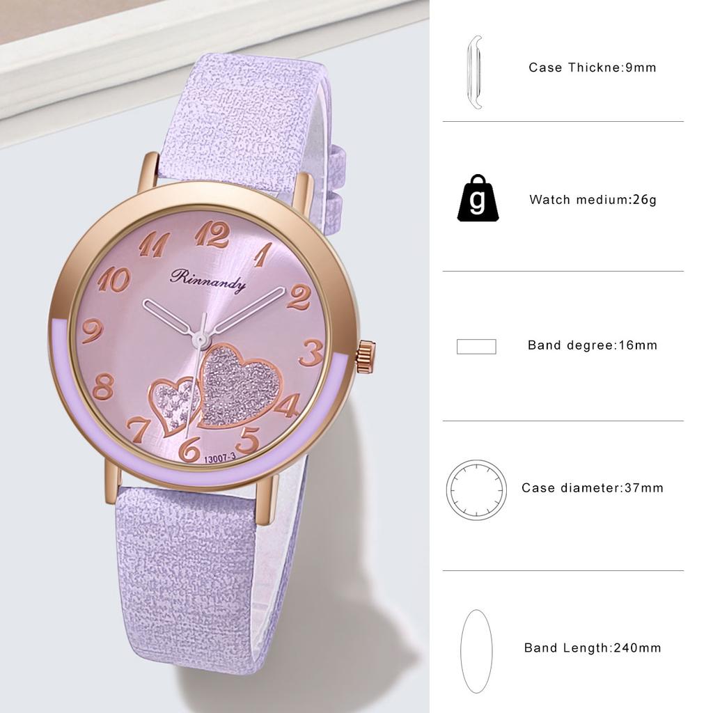 Women Heart Quartz Wristwatch Pu Leather Watches Clock Pointer Watch