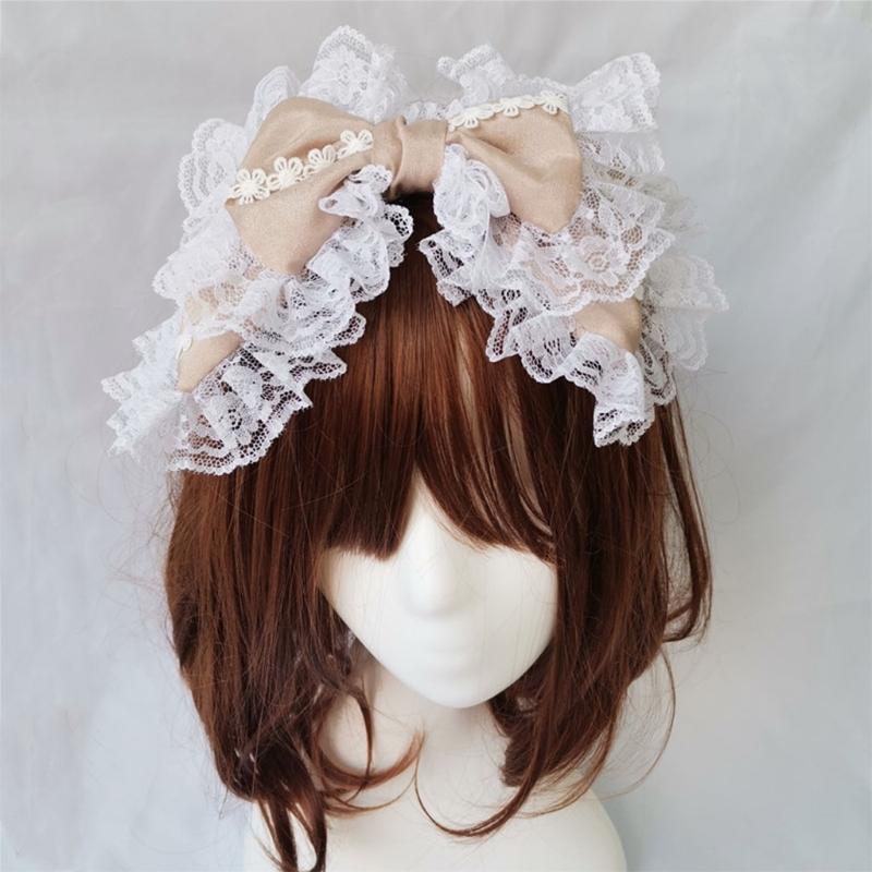 Lovely Sweet Hairband Maid Cosplay Headband Lolita Ruffled Lace Headwear Handmade Double Layer Bowknot Hair Accessory