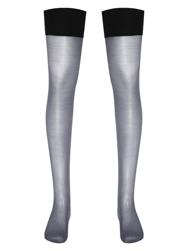 Mens Glossy Stretchy Stockings Sheer Thin Thigh High Socks Costume Accessories