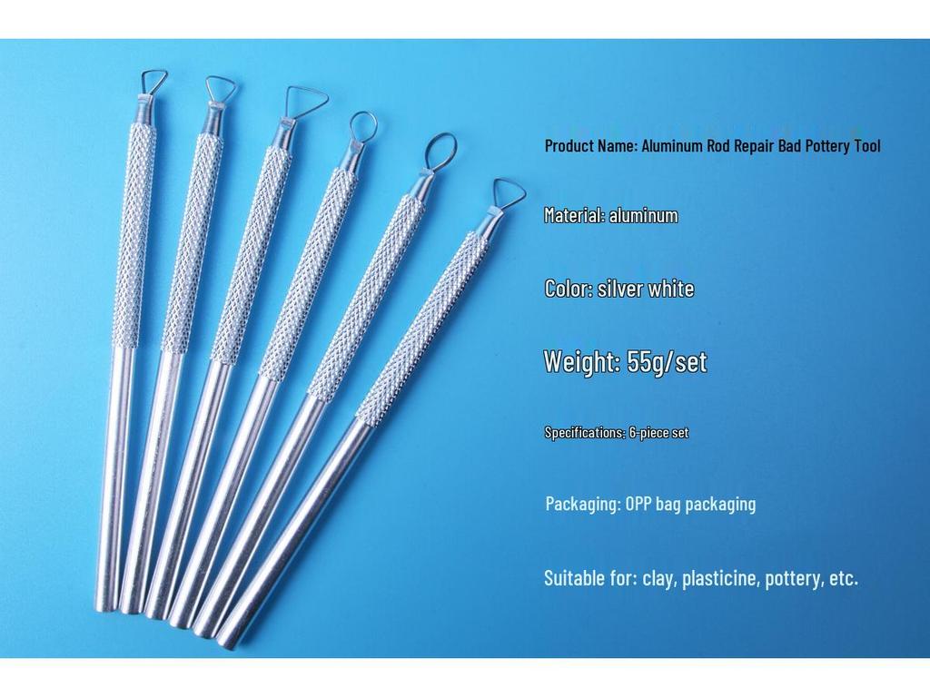 Non-Slip Aluminum Rod Carving Tool Set for Clay and Pottery - 6 Pieces