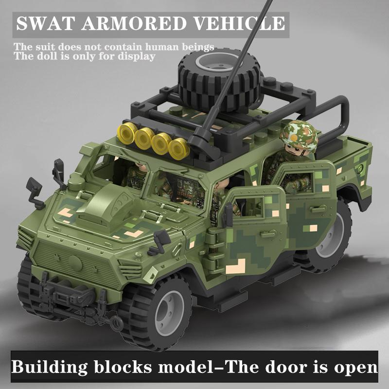 The 2025 New Warrior Armored Car Assembled Building Blocks, Brick Boy Car Toy Model, Military Enthusiasts Gift, Hummer Police