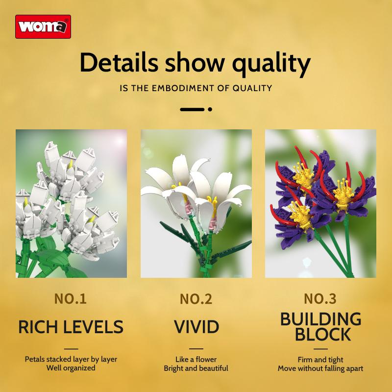 Woma Toys Flower Botanical Collection Bouquet Building Block Set Kit for Creativity Flowers Mini Flower Bricks Toy Kids (11053)