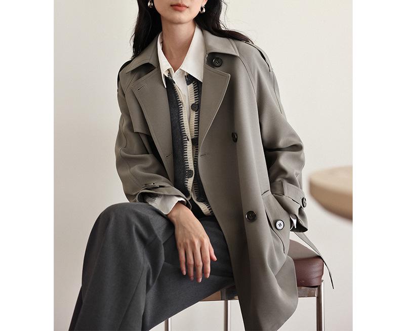 

2025 Autumn Women s British Style Petite Trench Coat - Short, Loose Fit L сірий колір