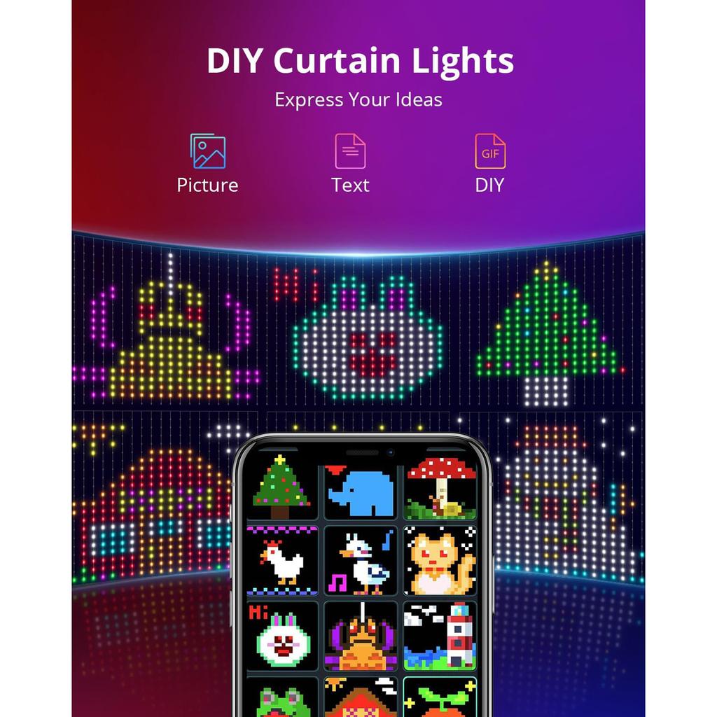 Smart Curtain String Light App DIY Picture Text Led Display Smart LED RGB String Light RGB LED Bluetooth Control Curtain Lights