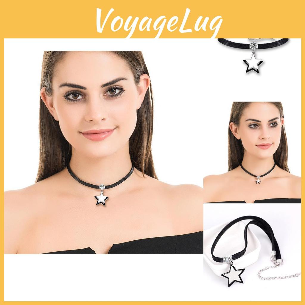 Elegant Korean Choker Necklace For Women With Black Rope And Geometric Star Design