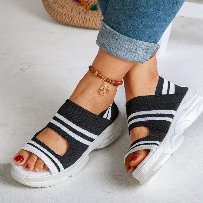 Fashion Women Sandals Summer Female Shoes High Heels Platform Flats Peep Toe Knitting Slip on Casual Fashion Comfortable Beach Party
