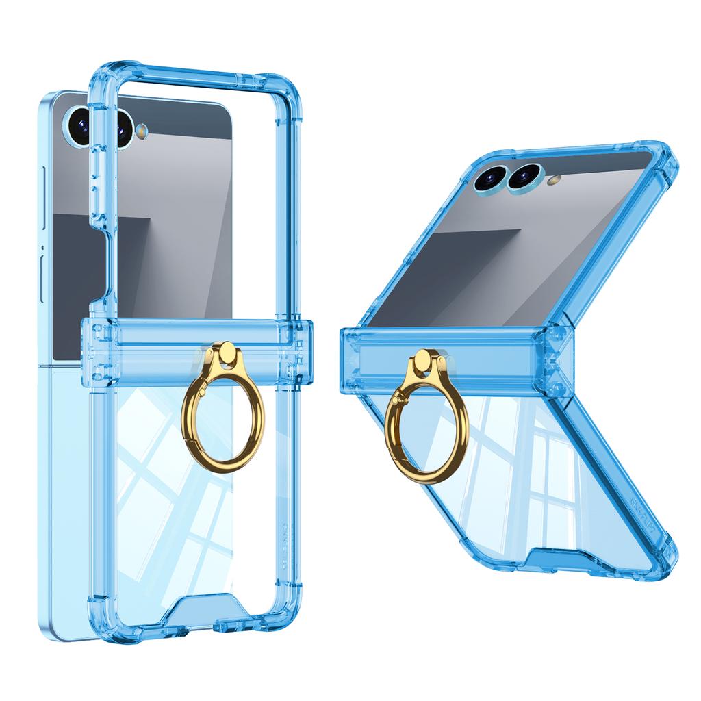 Luxury Ring Holder Armpr Hinge Protection Phone Case for Samsung Z Flip 7 6 5 Z Flip7FE Clear Shockproof Transparent Back Cover