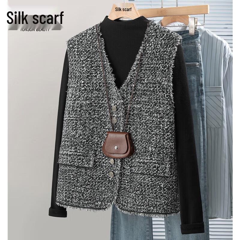 

Женский жилет с V-образным вырезом, необработанным краем и однобортной застежкой S