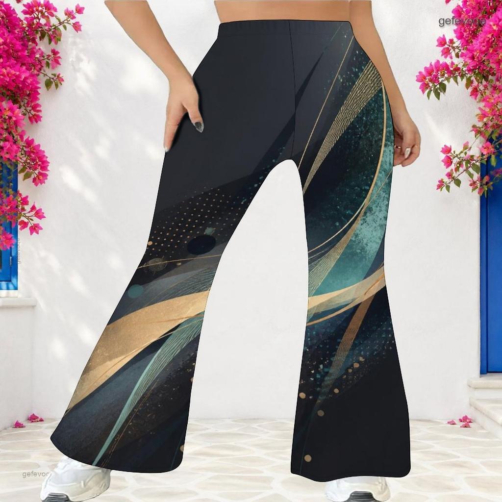 Women Plus Size High Waist Full Length Galaxy Printed Flared Pants