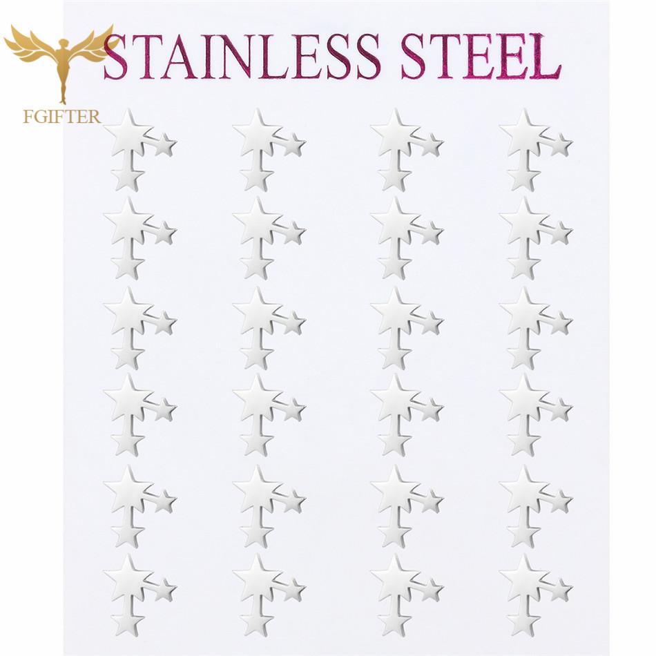 12 Pairs Stud Earrings Set for Women Geometric Triangle Star Round Cross Heart Earing Piercing Stainless Steel Zircon Resale