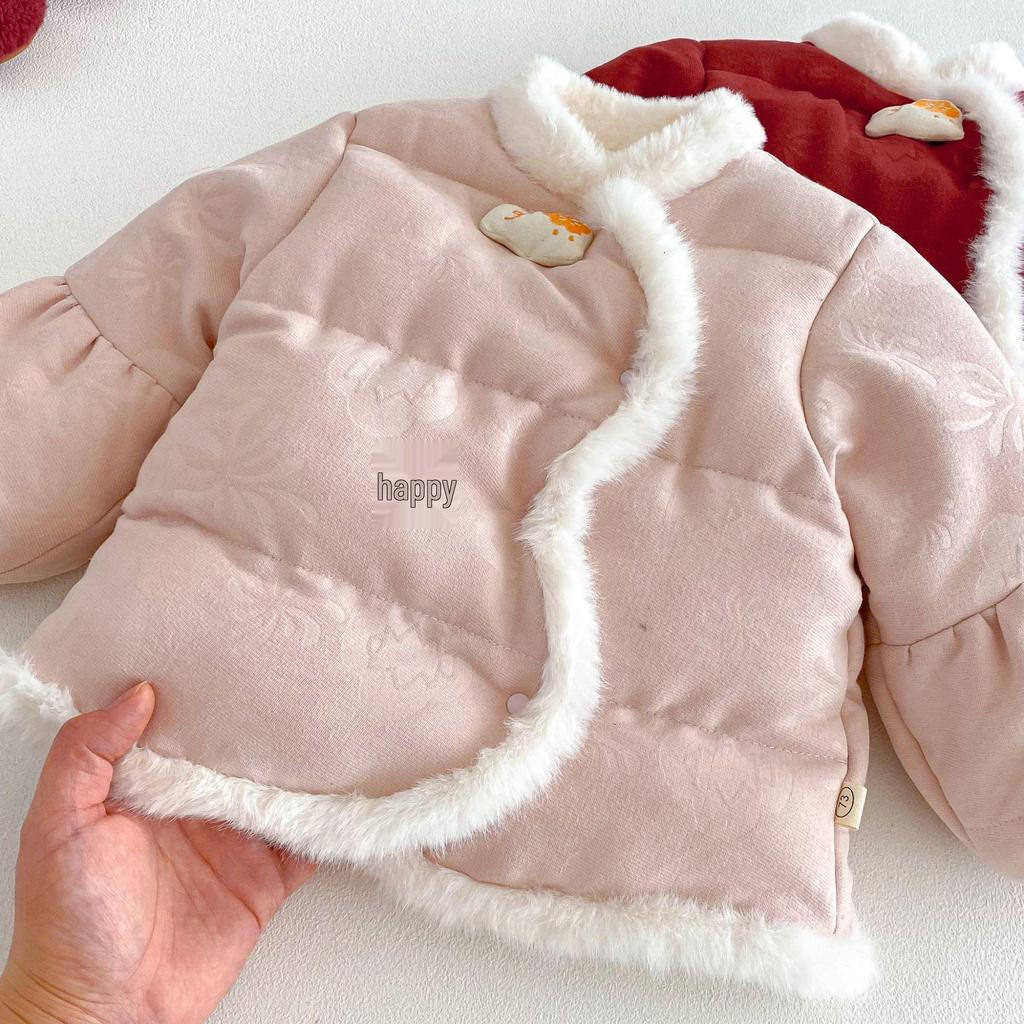 Girls' Festive Chinese-Style Goldfish Cotton Coat - Winter 2025 Velvet-Enhanced New Year Outfit