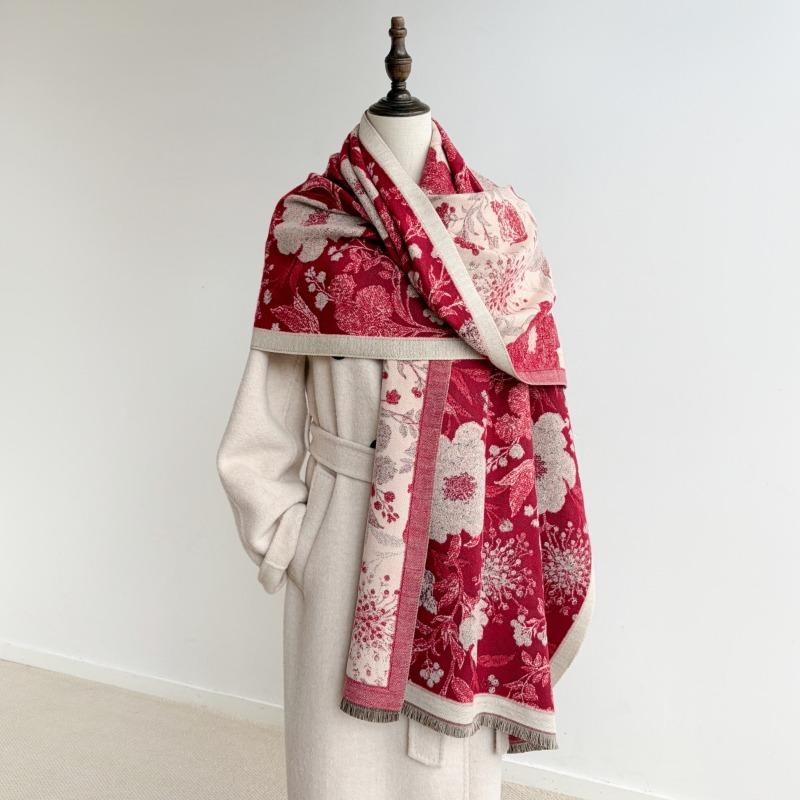 Women Elegant Vintage Large Floral Thick Warm Scarf Shawl For Autumn Winter