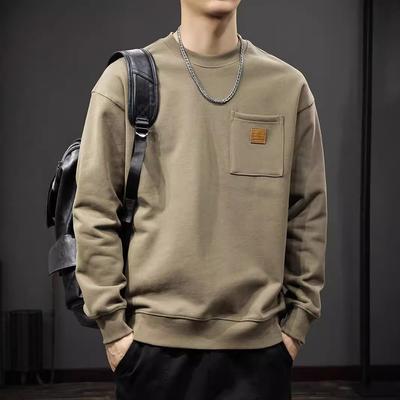 Outono solto suéter masculino americano retro design sentido bolso 460g pesado manga longa camiseta