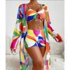 3-Delige Sexy Bedrukte Bikini's Dames Hoge Taille Zwempak Cover-up Zwemkleding Vrouwelijke Dame Badpak Zwemmen Zomer Strandkleding