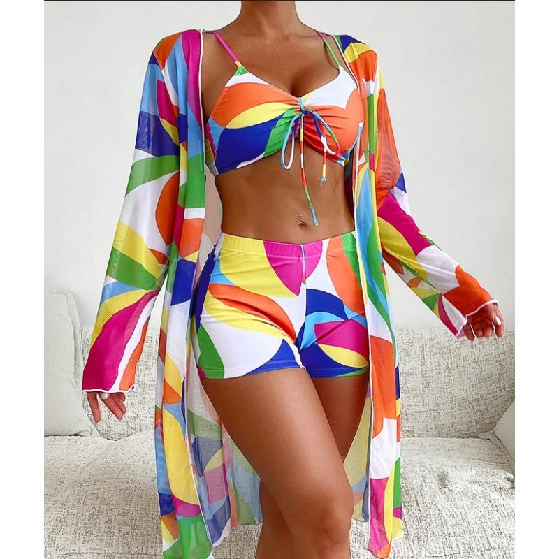 3-Delige Sexy Bedrukte Bikini's Dames Hoge Taille Zwempak Cover-up Zwemkleding Vrouwelijke Dame Badpak Zwemmen Zomer Strandkleding