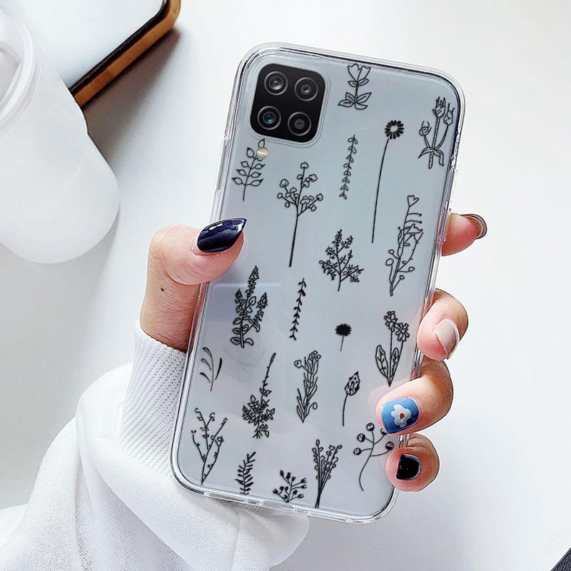 Phone Case For Samsung A12 M12 F12 Floral Silicon Cover For Samsung Galaxy A12 5G Fundas Coque Transparent Soft Capas Flower TPU