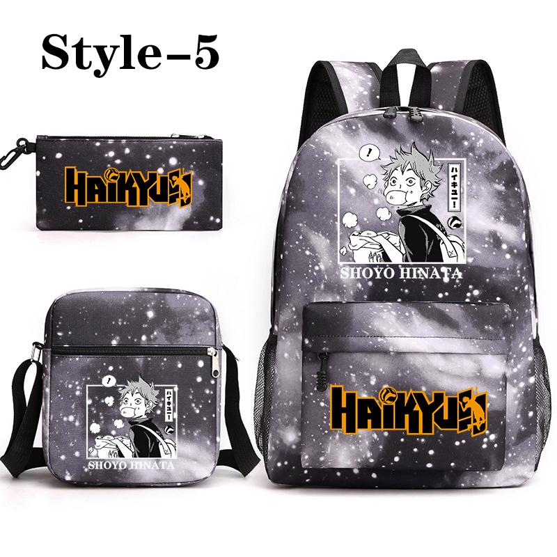 Funny Shoyo Hinata Harajuku Backpack New Anime Pattern 3 Piece Backpack School Large Capacity Zipper Schoolbag Anime Backpacks