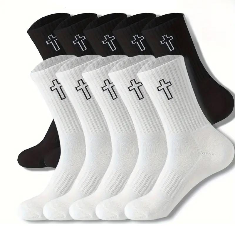 

5/1pairs Cross Pure Cotton Mid Tube Socks Men s Breathable Socks Trend Japanese Ins Embroidery Black and White Sports Socks 1pair