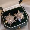 Luxury Shiny Pink Zircon Flower Stud Earrings for Women Exquisite Elegant Temperament Earrings Wedding Party Jewelry Gift