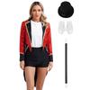 Womens Ringmaster Sequin Tailcoat Set Bowler Hat White Gloves Magic Wand 4 Pieces Circus Halloween Costume