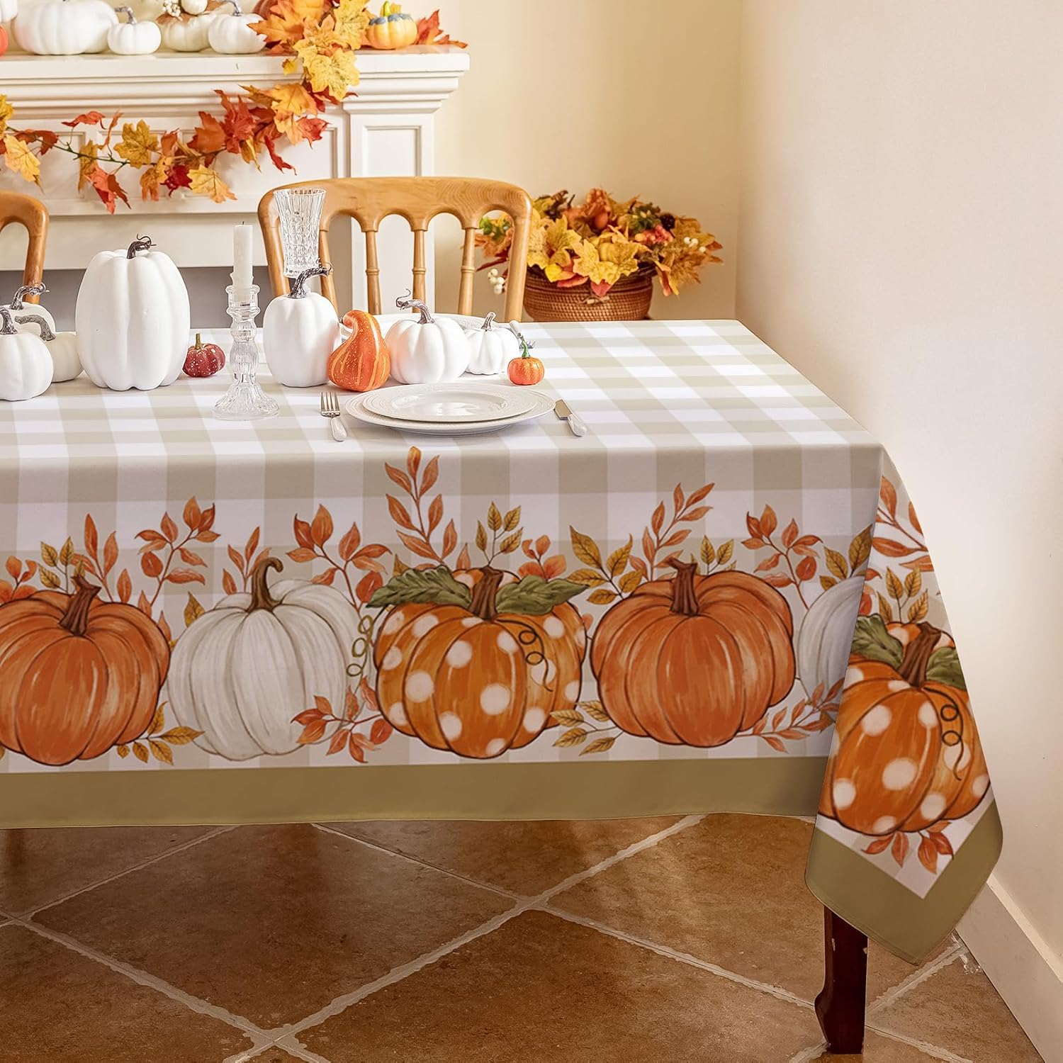 Herfst Dankzegging Pompoenen Buffalo Plaid Tafelkleed Bruiloft Feest Decor Herfst Esdoornbladeren Rechthoekige Tafelkleden Tafel Decoratie 140x180cm