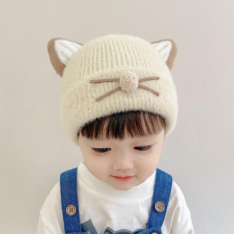 Cute Cat Ear Baby Hat Autumn Winter Soft Baby Boy Girl Cap Ear Solid Color Protection Hats Newborn Beanie Bonnet Enfant