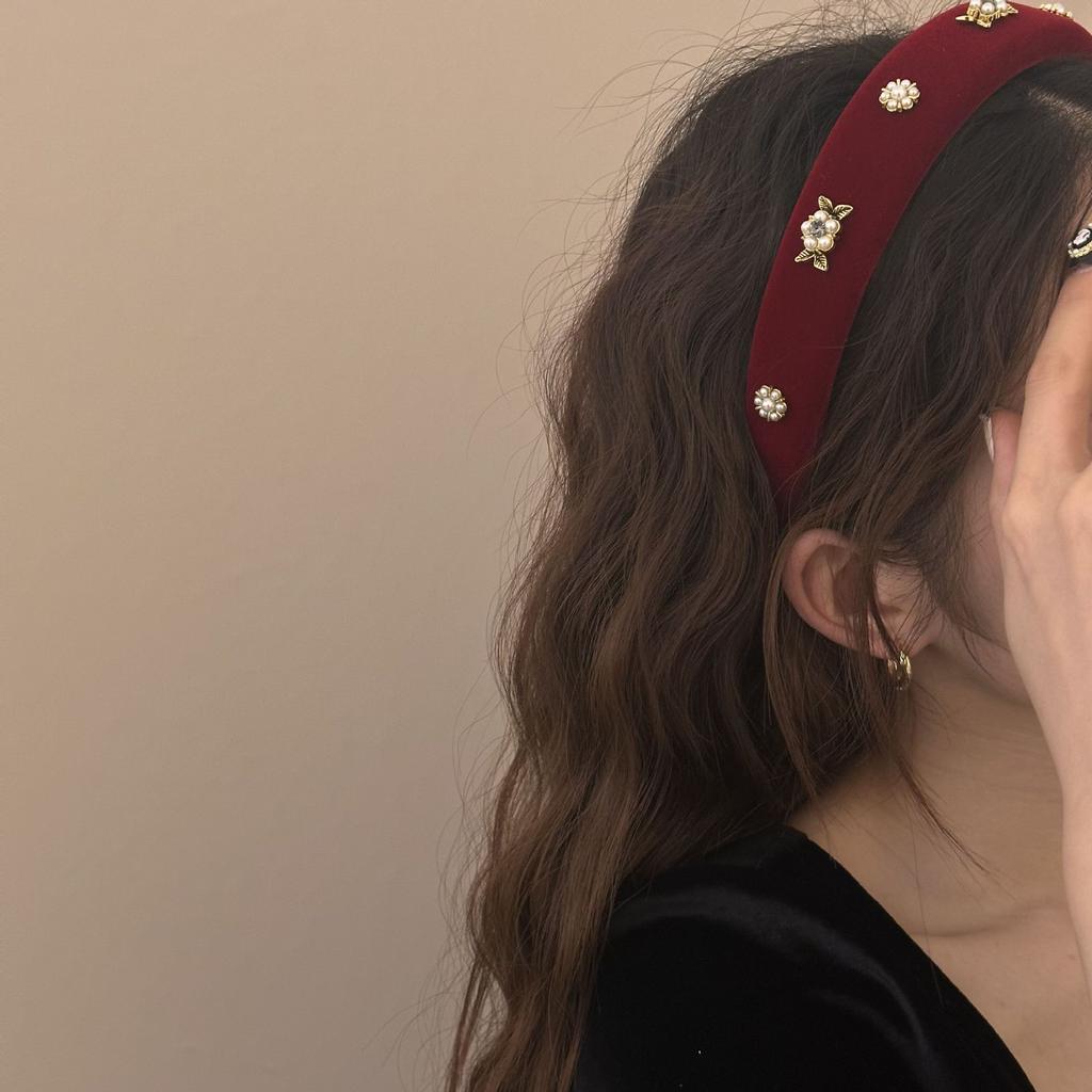 French Style Handmade Butterfly Wool Waves Hairband Fairy Cute Simple Temperament Exquisite Pearls Hair Accessories New