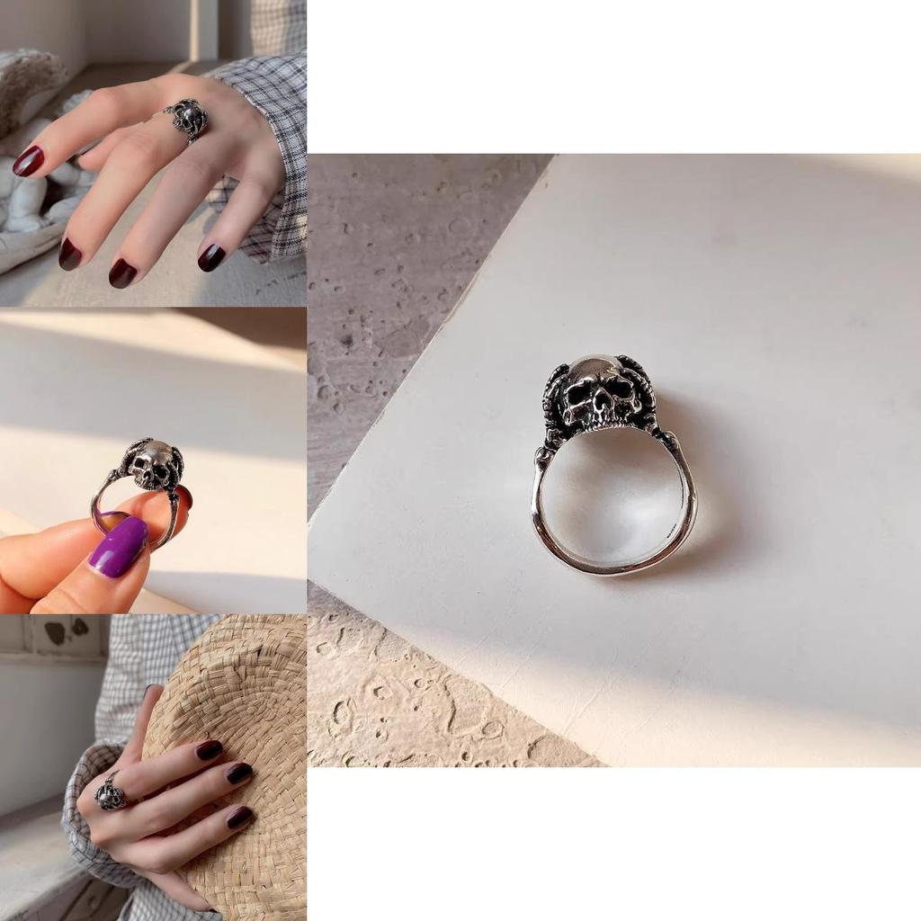 Einzigartiges Vintage-Design Totenkopfring für Damen Stilvoller Verstellbarer Kupferschmuck