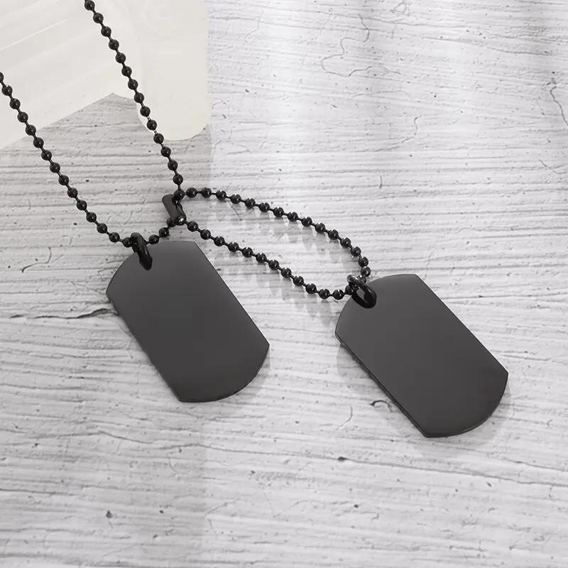 Stainless Steel Classic Geometric Polygonal Black Square Natural Stone Necklace Pendant for Men Fashion Casual Punk Jewelry Gift