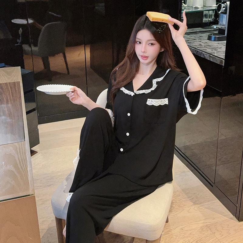 Wumida short-sleeved Modal cotton pajamas women's summer thin solid color high-end light luxury outer loungewear suit