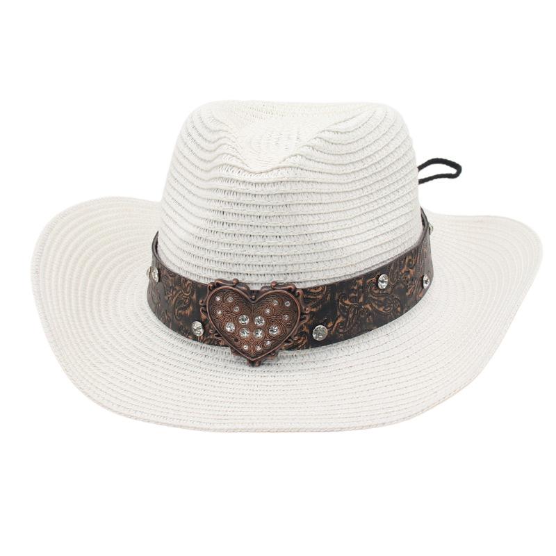 Simple Outdoor Hard Styling Straw Hat Peach Heart Top Denim Sunscreen Sunshade European And American Big Edge Warped Breathable Top Hat