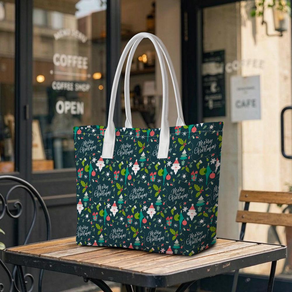 Christmas Pattern Tote Bag Large Capacity Portable Daily Handbag for Women Fashion Lightweight Casual Shopping Shoulder Pouch