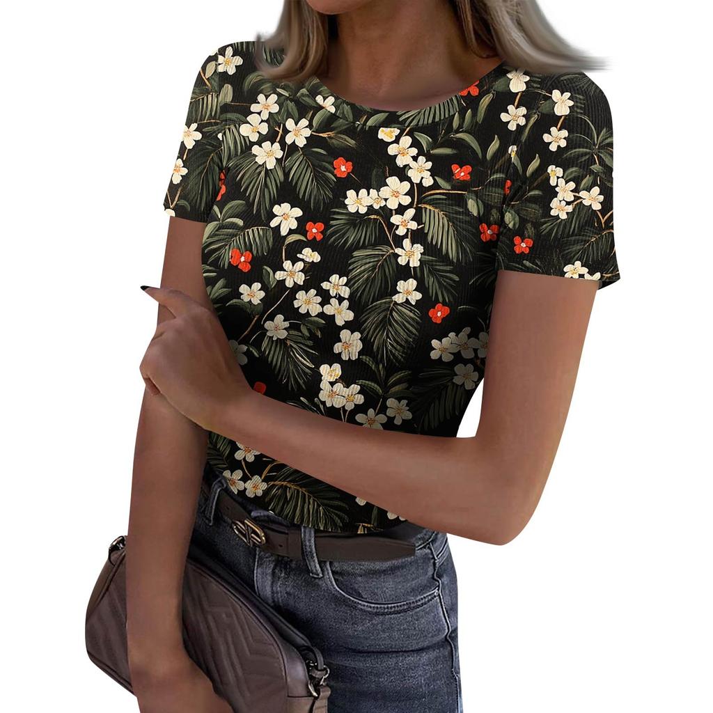 Ladies Slim Bottom T-shirt Fashion Casual Round Neck Pullover Short Sleeve Top
