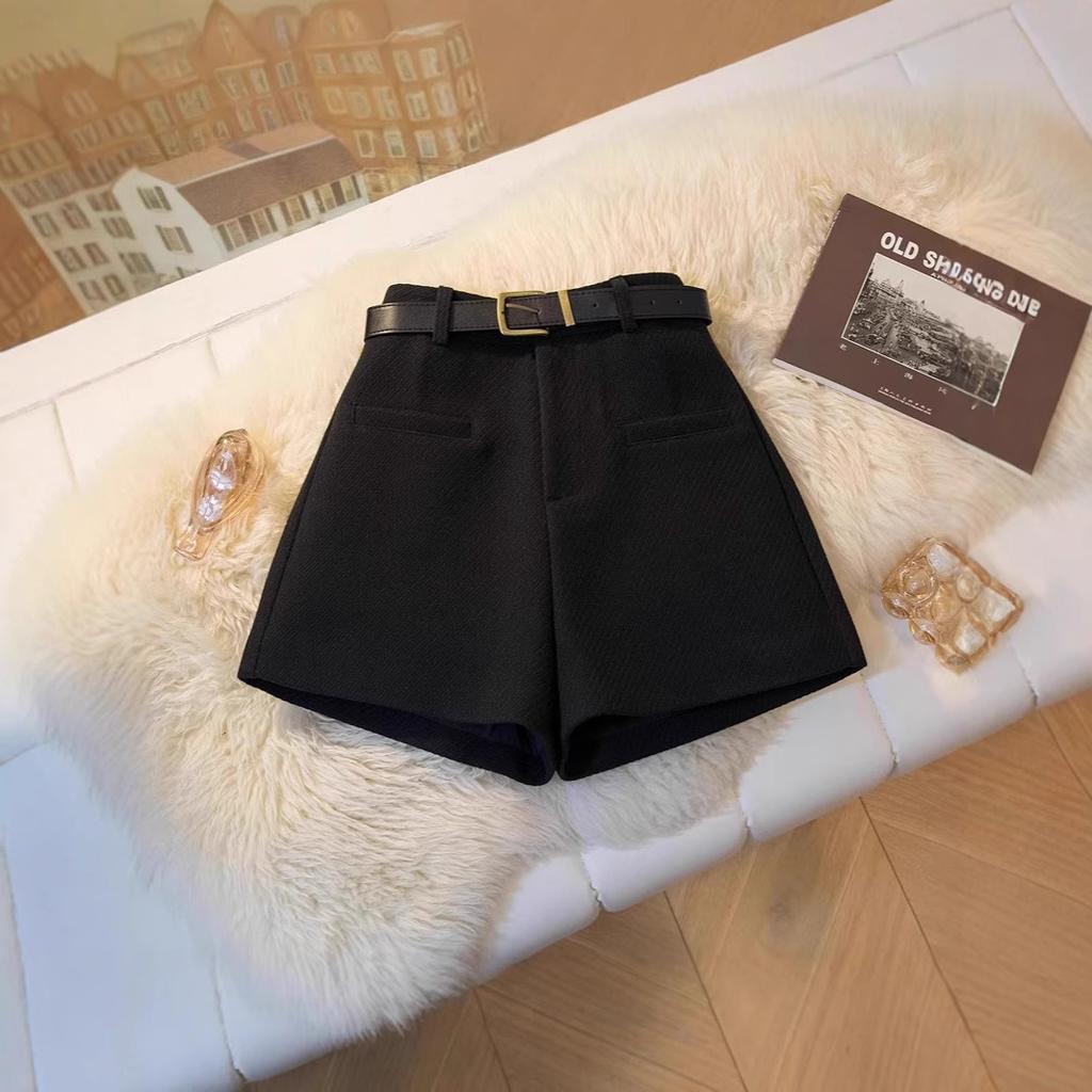 Women Woolen Shorts 2024 Autumn Winter High Waist A‑Line Wide‑Leg Boot Pants Petite Casual Outerwear Shorts