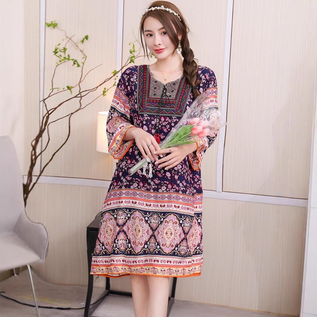 

Ethnic Style A-line Dress: Cotton & Rayon Literary Retro for Spring/Summer One Size