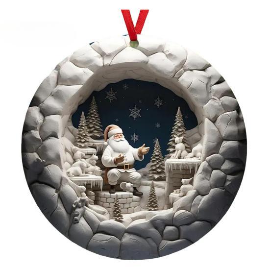 Christmas Hanging Ornament Xmas Tree Santa Pendant 2D Flat Acrylic Tree Decoration for Shopping Mall Office Hotel Bar Decor KTY