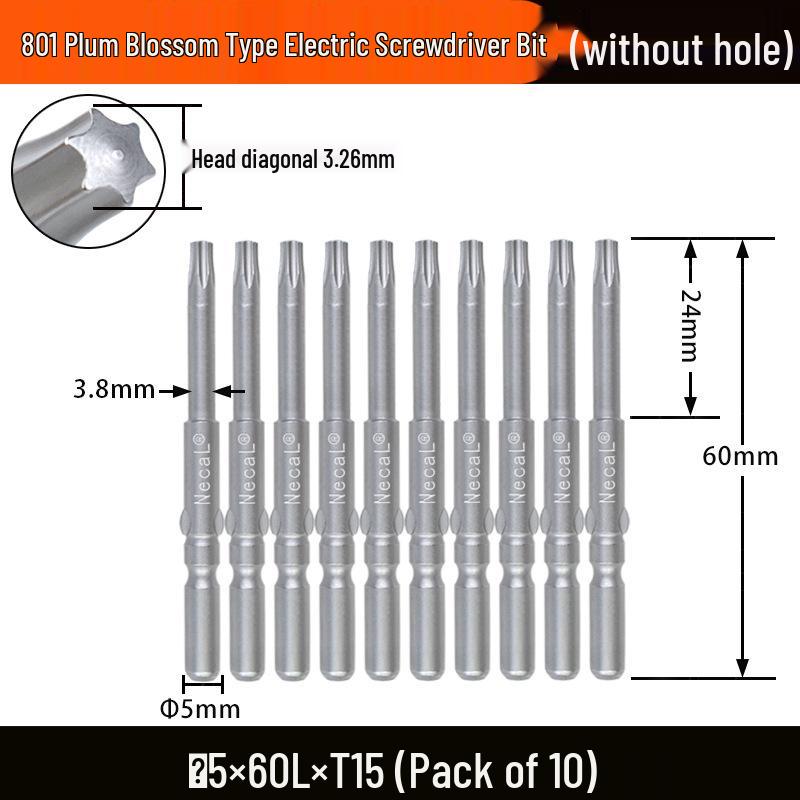 Nigao S2 Torx 801 Electric Screwdriver Bit, Solid Star-Shaped, 5mm Round Shank.