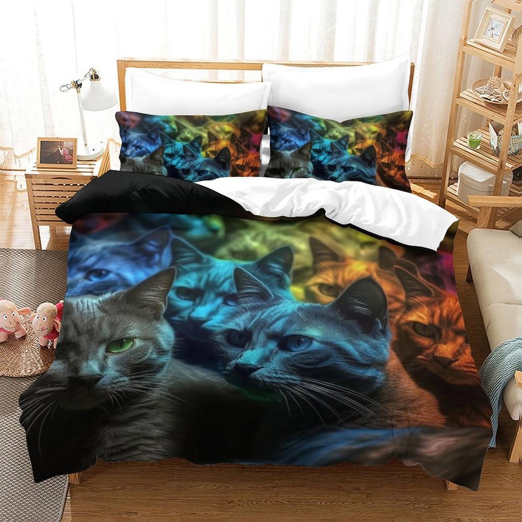 Colorful Cat 3D Digital Printing Polyester Quilt Cover Two Or Three Pieces Can Be