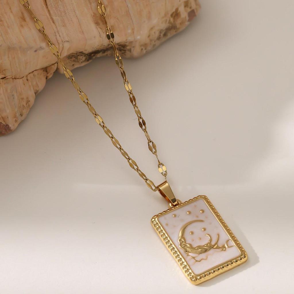 Retro Emaille Stern Anhänger Tarot Karte Lippen Kette Halskette - Damen Titan Stahl Schlüsselbein Schmuck