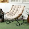 Gartenlounge, Rattan-Optik, Outdoor-Sessel, mit Kissen, Metallgestell, 75x101x90 cm, Natur/Khaki/Schwarz